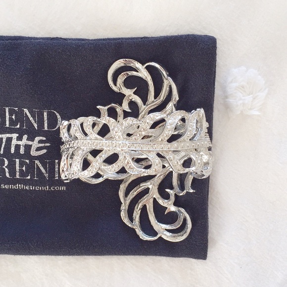 Silver Rhinestone Feather Cuff - Picture 3 of 7